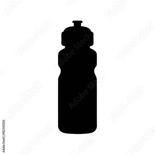 Black silhouette of a refillable plastic water bottle for athletes, exercise