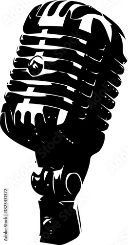 Classic microphone illustration with bold black and white design style vector