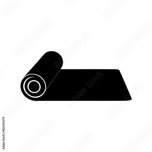 Silhouette of a partially rolled yoga mat on a white background