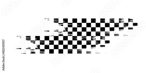 Rectangle frame with checkered print on borders. Rectangular vignette with checkerboard, race flag or chess game pattern isolated on white background. Vector graphic illistration.