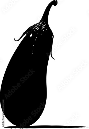 Silhouette of a mature and fresh eggplant isolated on a white background minimalist style