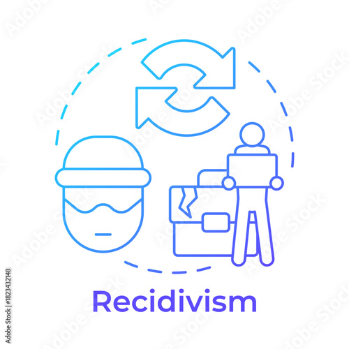 Recidivism blue gradient concept icon. Return to prison. Contemporary issues in correctional management. Round shape line illustration. Abstract idea. Graphic design. Easy to use in booklet