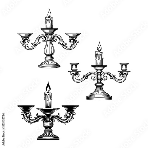 silhouette pack of candle holder vector set 1