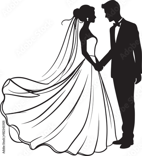 silhouette of bride and groom