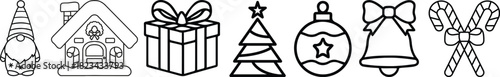 Christmas line icon set. New year, xmas, santa claus, christmas tree, holiday, gift, snowman, elf, angel. Outline vector icon in linear style. Conceptual pictogram collection.