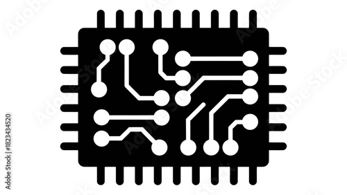 Abstract electronic circuit board icon representing technology, computing, integrated circuit design for digital hardwar