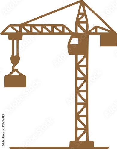 Tower Crane Vector Icon – Construction Machinery, Industrial Equipment Illustration