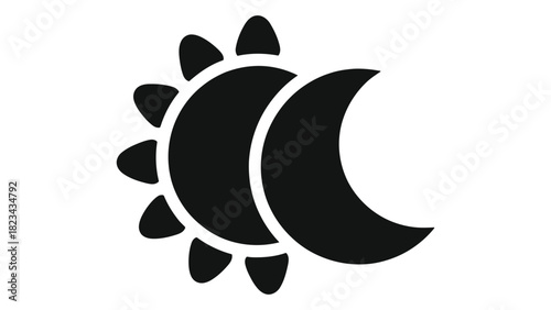 Dark mode sun and moon toggle switch icon representing user interface theme selection for web and mobile apps, digital.