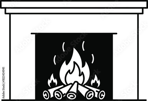 Fireplace fire flame wood logs burning heat warmth cozy home winter design