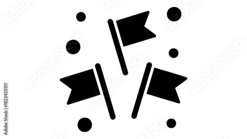 Minimalist confetti and flags icon representing celebration, festivity, party, and joyful events on a clean background.