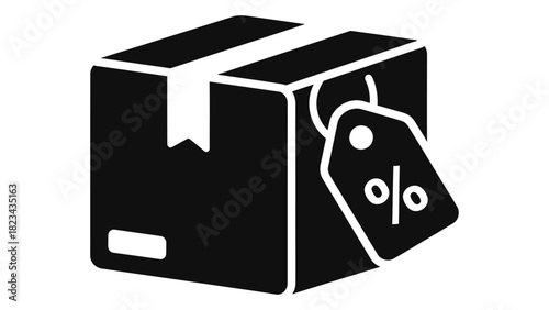 Package box with a percentage discount tag, representing online shopping, e-commerce, delivery, and promotional offers