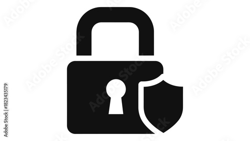 Secure padlock icon with shield for data protection, digital safety, access control, cyber security, and privacy.