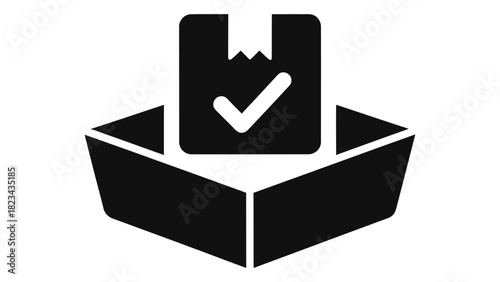 Order received confirmation icon with a package inside an open box and a checkmark, symbolizing successful delivery.