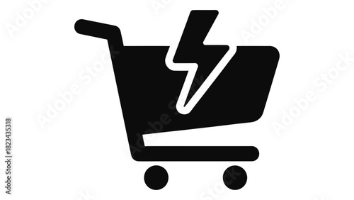 Shopping cart with lightning bolt icon for express checkout and instant online purchase, ideal for modern e-commerce.