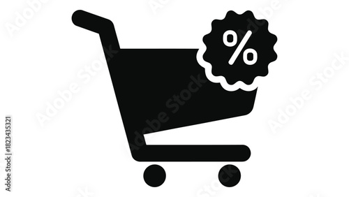 Shopping cart with a percentage sign icon representing online sales, discount promotions, e-commerce, and retail offers.