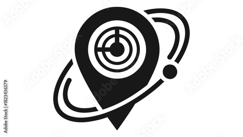 Tracking pin location icon with radar scanner orbiting for real-time parcel and delivery service tracking system.
