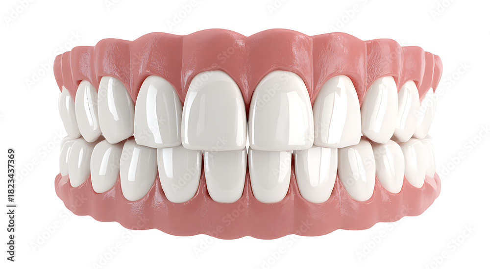 Fototapeta premium A realistic rendering of upper and lower human dentures teeth aligned