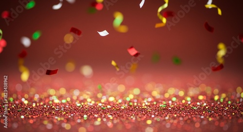 Colorful confetti and streamers falling down 