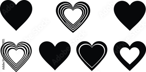 Heart shapes vector collection with black and white color simple design elements for love and romance theme 