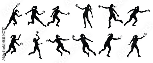 Set of women volleyball player silhouette illustration 