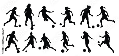 Set of football player black silhouette illustration 