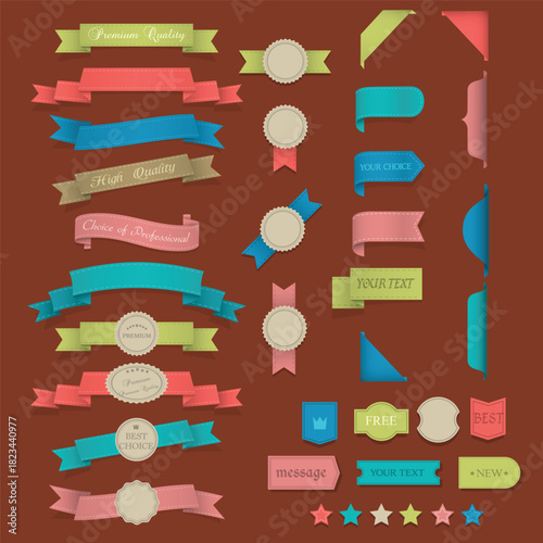 stickers of exquisite ribbons vector