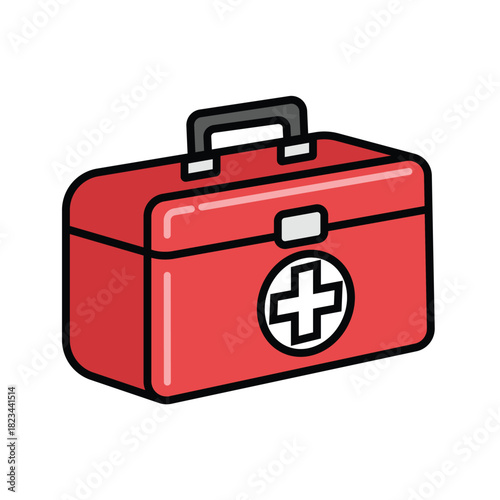 Red First Aid Kit with White Cross Symbol vector clip art