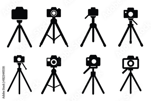  set of tripod with photo camera silhouette