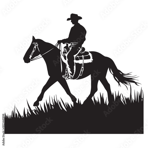 cowboy riding horse on white background