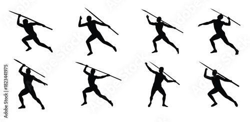 Set of javelin throw silhouette