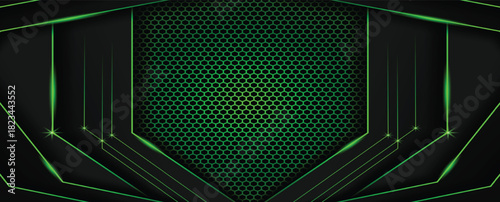 Abstract dark green Futuristic Gaming Background with hexagon pattern,dark green geometric background  for banner or Offline stream,gaming background template