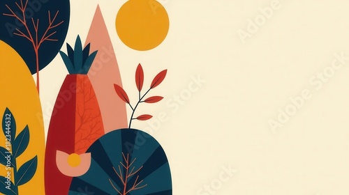 Abstract Autumnal Landscape with Sun and Copy Space for Text and Design Elements