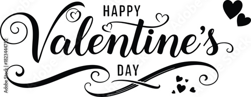 Valentines Day calligraphy text with decorative hearts for romantic celebration greeting card design 