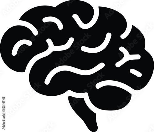 Black Silhouette of Human Brain with Detailed Gyri and Sulci icon symbol
