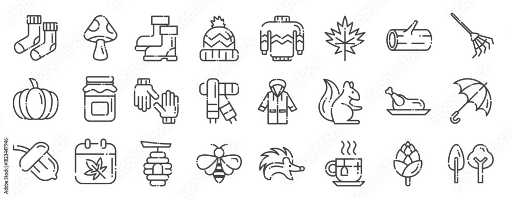 Fototapeta premium autumn element outline icon set autumn season icon pack