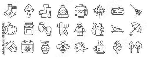  autumn element outline icon set autumn season icon pack