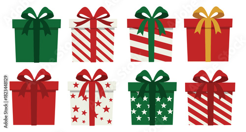 assortment of festive gift boxes with ribbons and bows