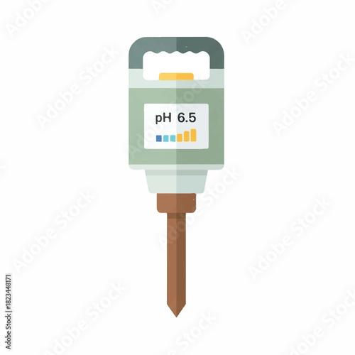 A digital pH meter with a green casing and a spike