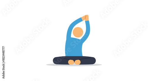 Yoga pose person in seated meditation position with arms raised indoors against white promotes wellness perfect for fitness content  websites.