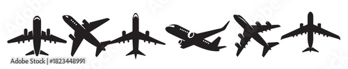 aeroplane or plane silhouette bundle isolated on white