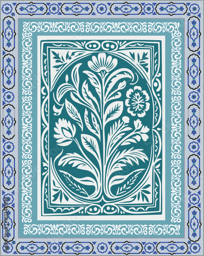 Vintage mughal frame design, seamless pattern with flowers, seamless floral pattern with flowers