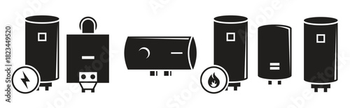 boiler icons set black on a white background