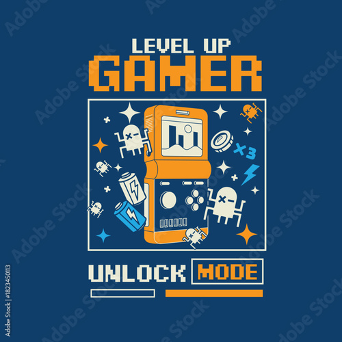 Gamer unlock mode graphic poster design.eps