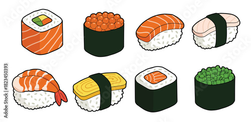 assortment of delicious japanese sushi and rolls