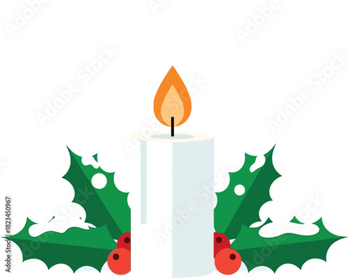 Candle flame holly berries christmas winter snow holiday festive decoration