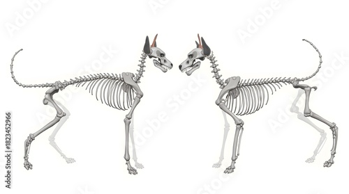 Dog Skeleton Anatomy Facing Each Other Scientific Illustration