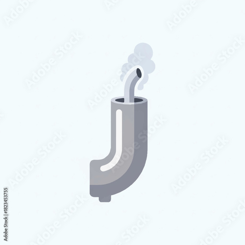 A gray exhaust pipe emitting smoke against a white background