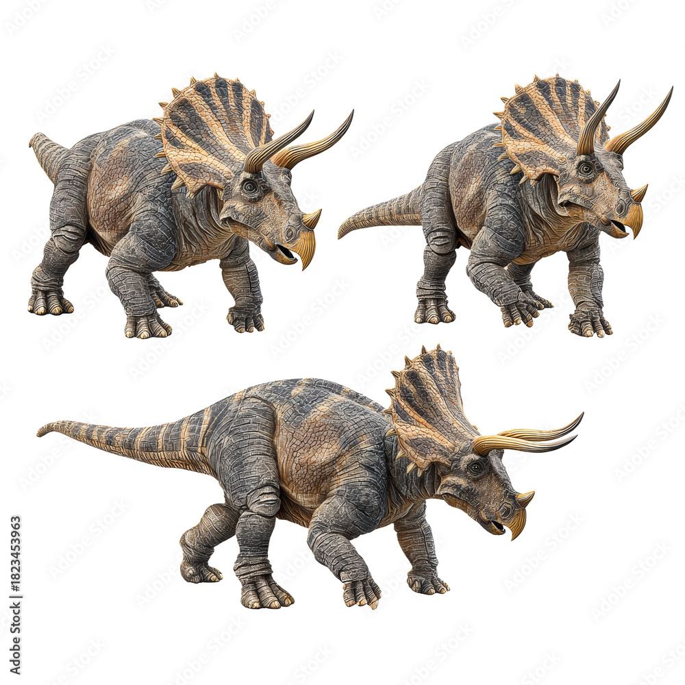 Fototapeta premium Triceratops dinosaur action figures set transparent background