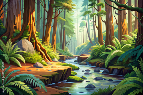 Hoh Valley Upper Rainforest Washington Dense moss forests, huge ferns, dripping branches, soft fog and muted green light