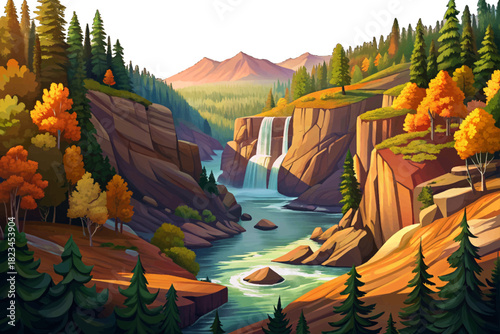 Porcupine Mountains Michigan Dense hardwood forest with small waterfalls, moss stones and cloudy lakeshore air